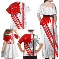 Switzerland Flag Family Matching Off Shoulder Maxi Dress and Hawaiian Shirt Swiss Map Red-White Distressed - Wonder Print Shop