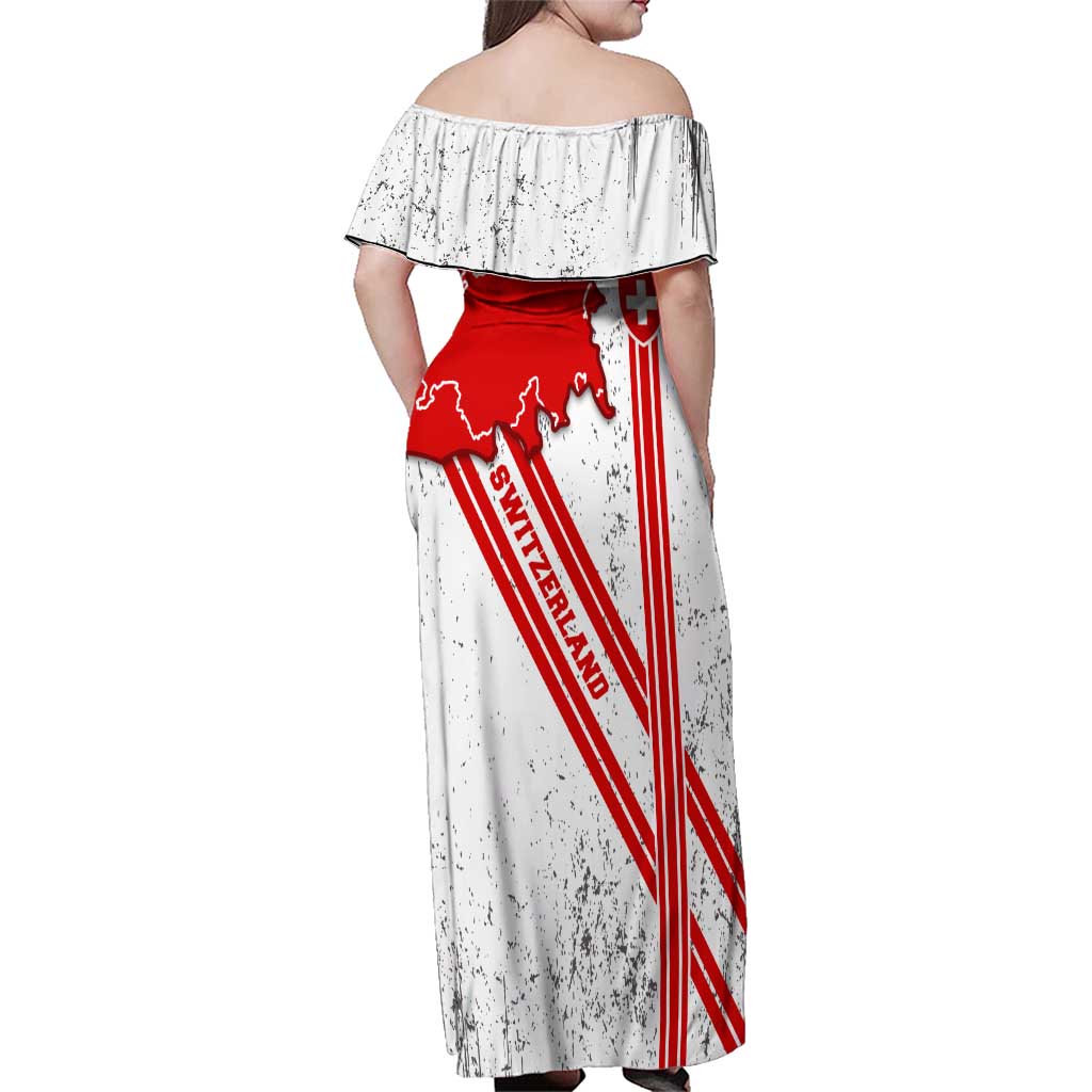 Switzerland Flag Family Matching Off Shoulder Maxi Dress and Hawaiian Shirt Swiss Map Red-White Distressed - Wonder Print Shop