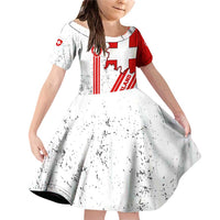 Switzerland Flag Family Matching Off Shoulder Short Dress and Hawaiian Shirt Swiss Map Red-White Distressed - Wonder Print Shop