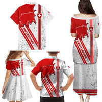 Switzerland Flag Family Matching Puletasi and Hawaiian Shirt Swiss Map Red-White Distressed - Wonder Print Shop