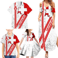 Switzerland Flag Family Matching Summer Maxi Dress and Hawaiian Shirt Swiss Map Red-White Distressed - Wonder Print Shop