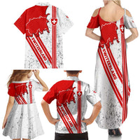Switzerland Flag Family Matching Summer Maxi Dress and Hawaiian Shirt Swiss Map Red-White Distressed - Wonder Print Shop