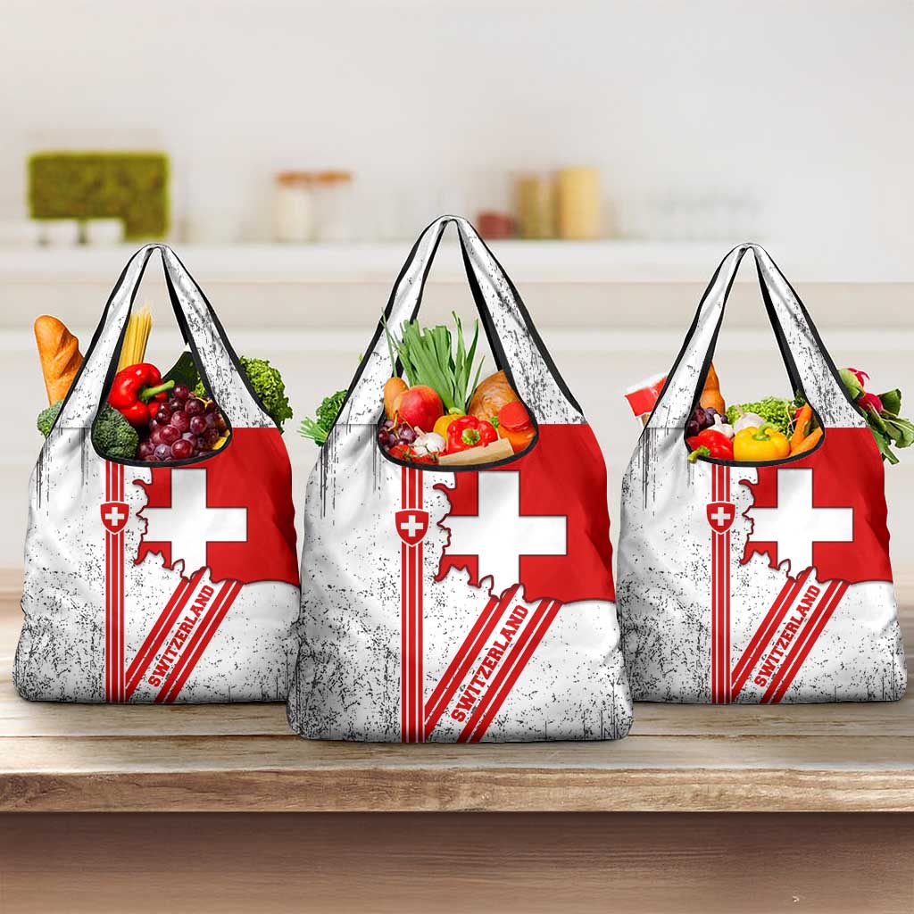 Switzerland Flag Grocery Bag Swiss Map Red-White Distressed - Wonder Print Shop