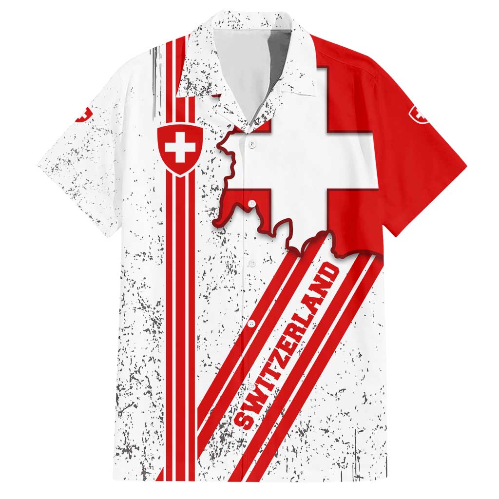 Switzerland Flag Hawaiian Shirt Swiss Map Red-White Distressed - Wonder Print Shop