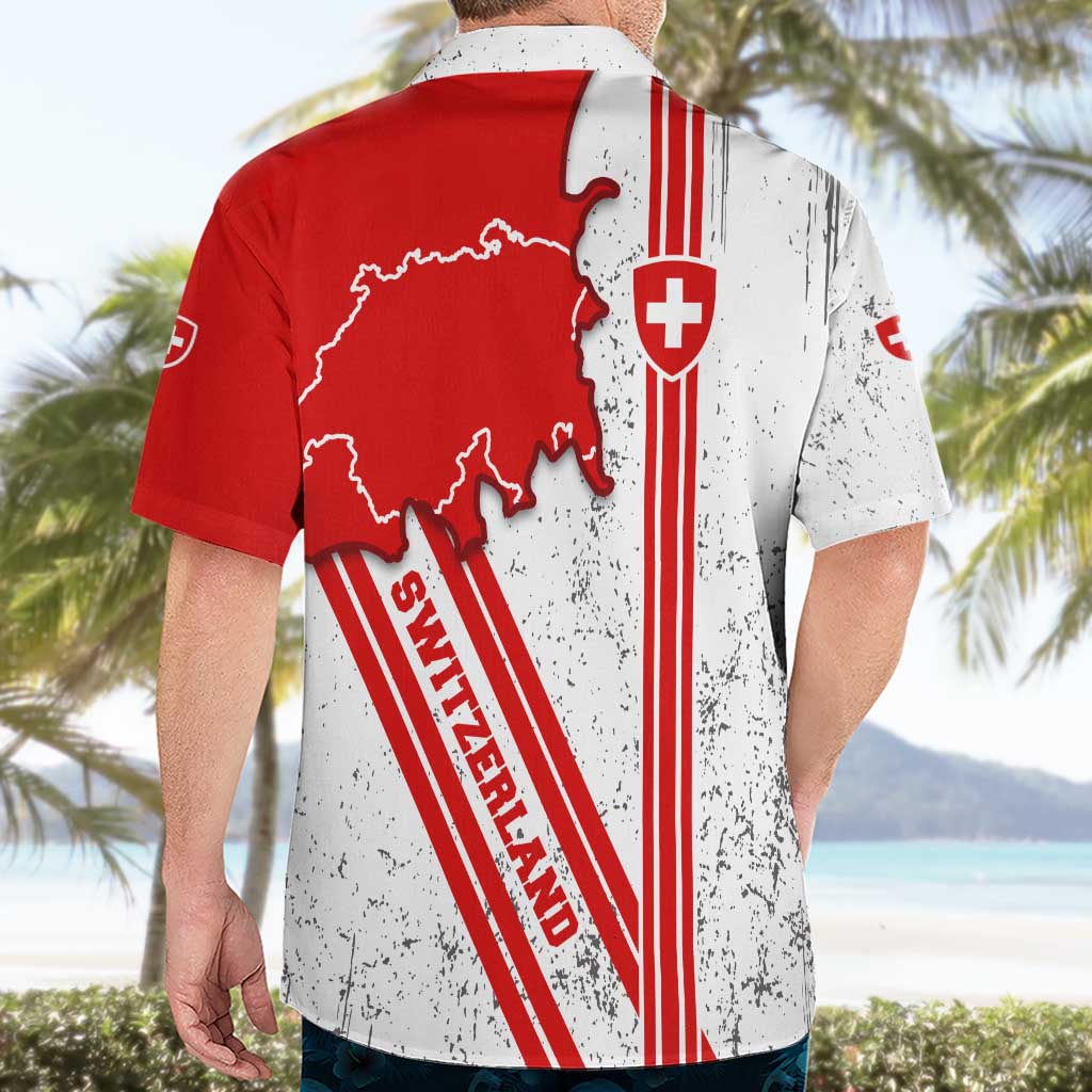 Switzerland Flag Hawaiian Shirt Swiss Map Red-White Distressed - Wonder Print Shop