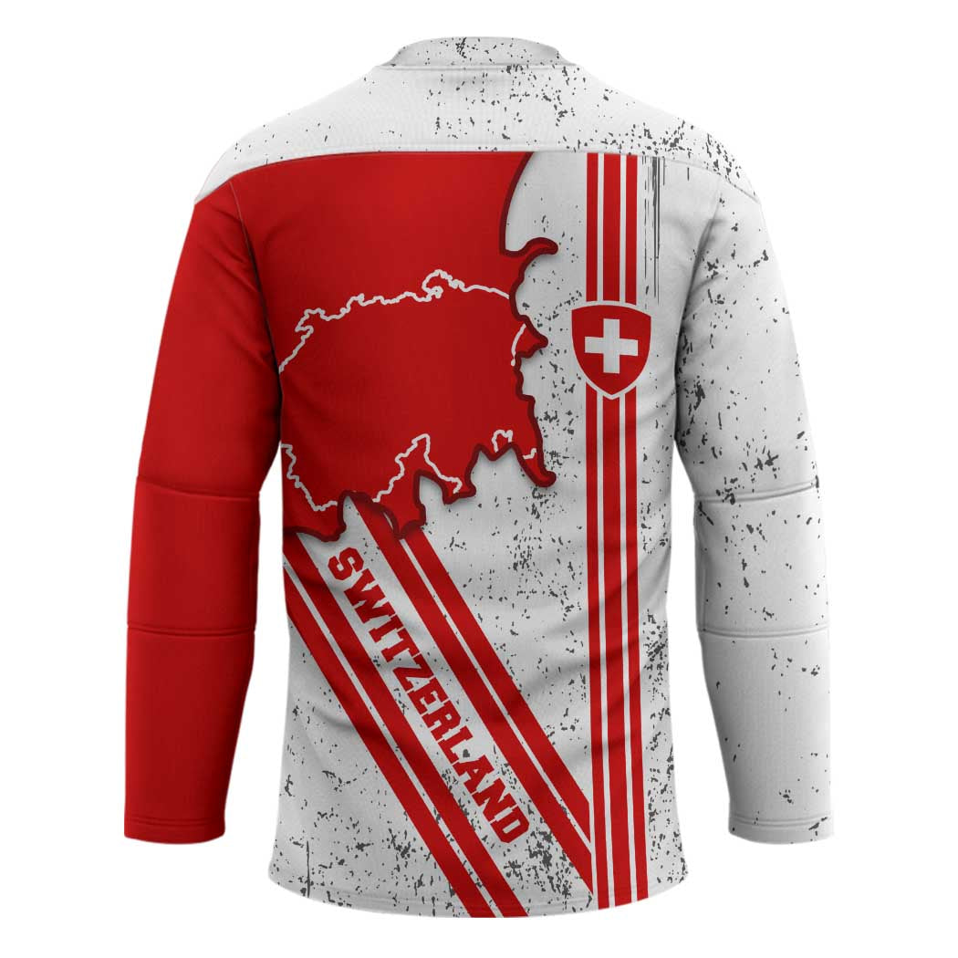 Switzerland Flag Hockey Jersey Swiss Map Red-White Distressed - Wonder Print Shop