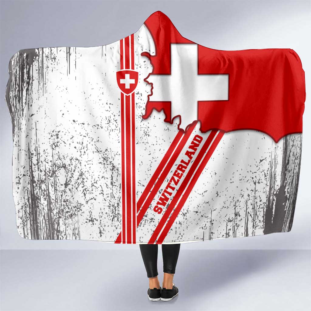Switzerland Flag Hooded Blanket Swiss Map Red-White Distressed - Wonder Print Shop