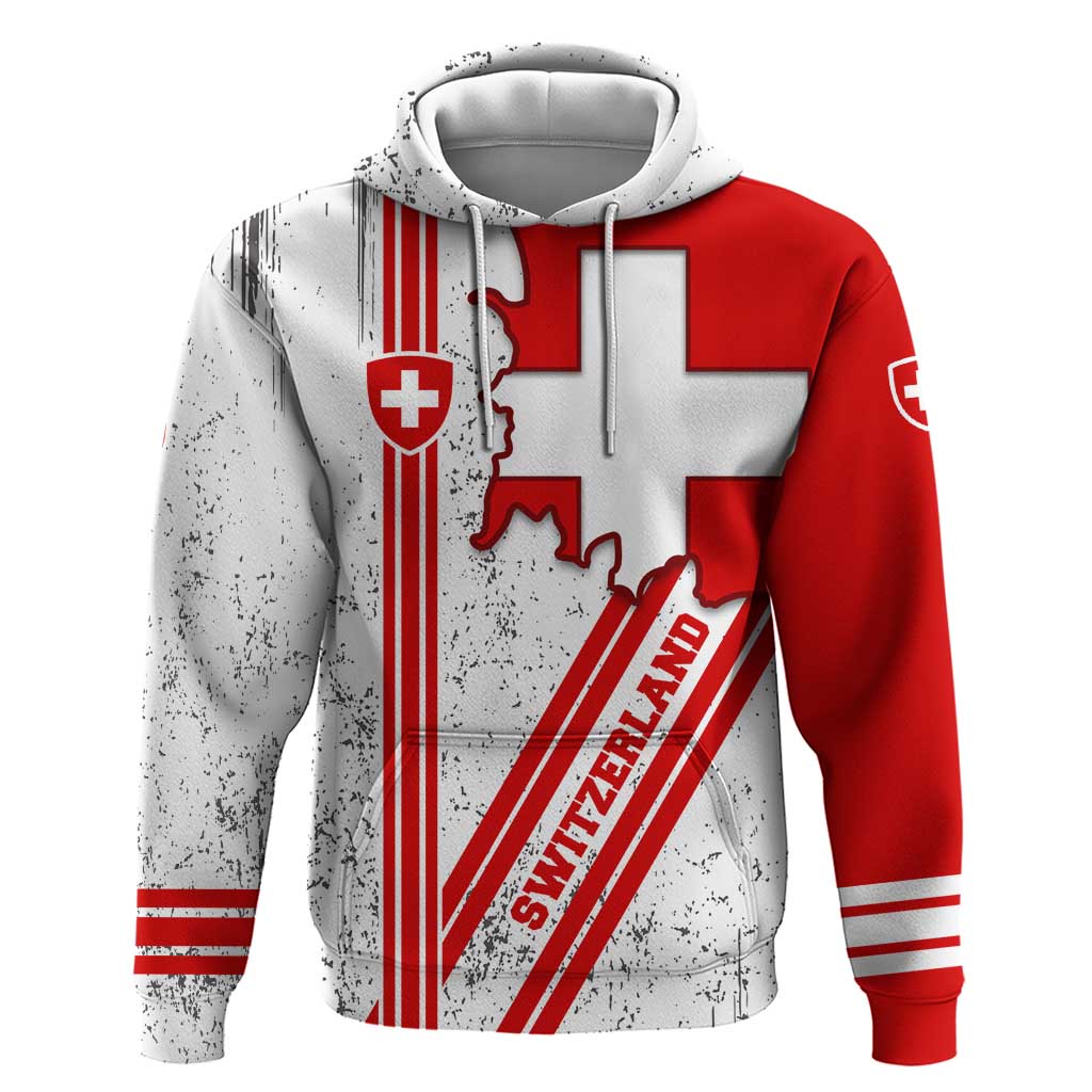 Switzerland Flag Hoodie Swiss Map Red-White Distressed - Wonder Print Shop