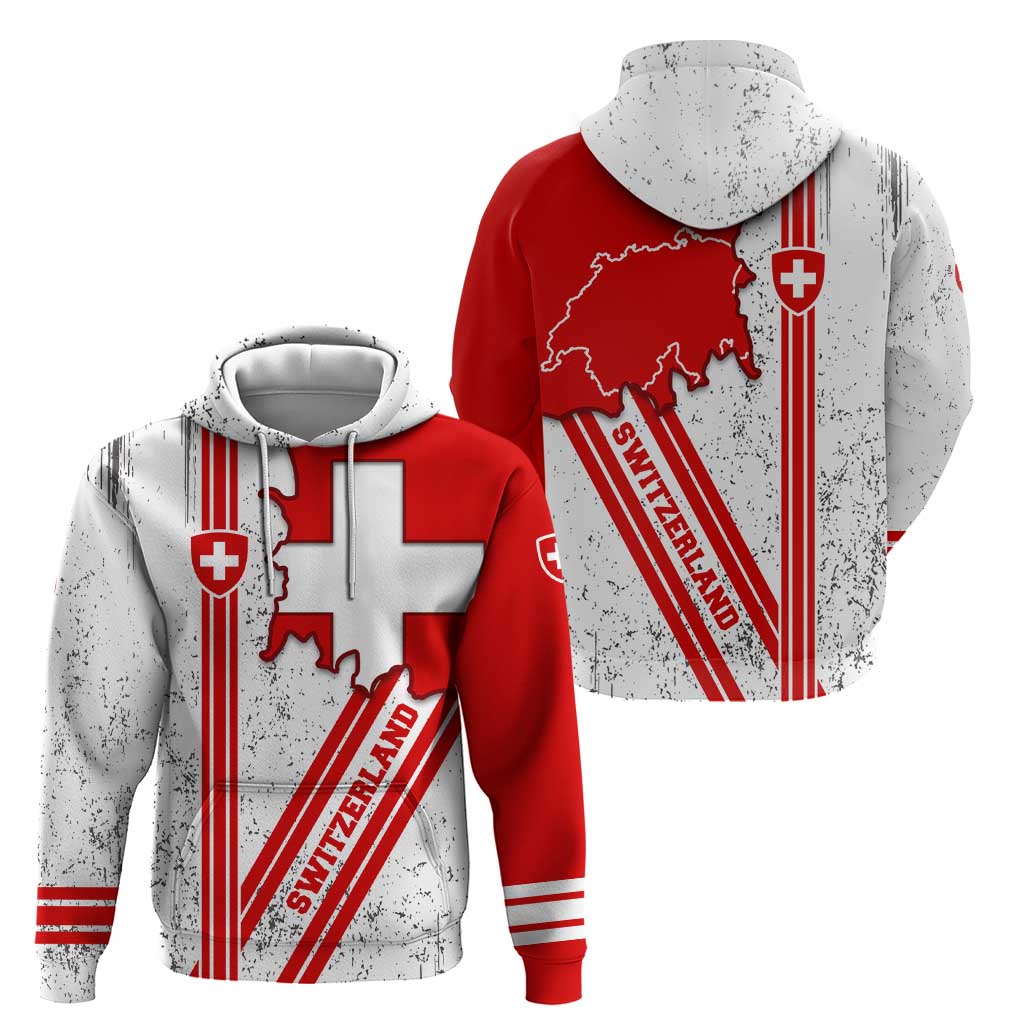 Switzerland Flag Hoodie Swiss Map Red-White Distressed - Wonder Print Shop