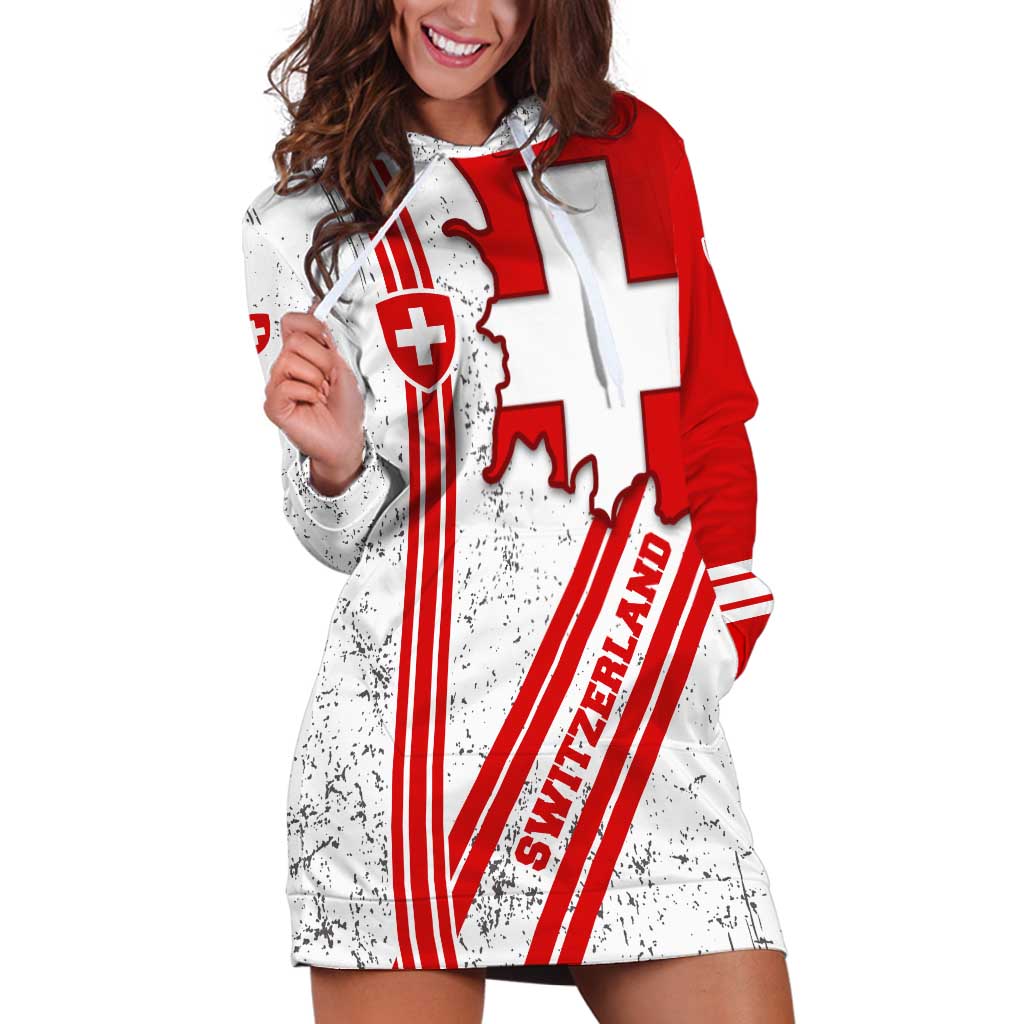 Switzerland Flag Hoodie Dress Swiss Map Red-White Distressed - Wonder Print Shop