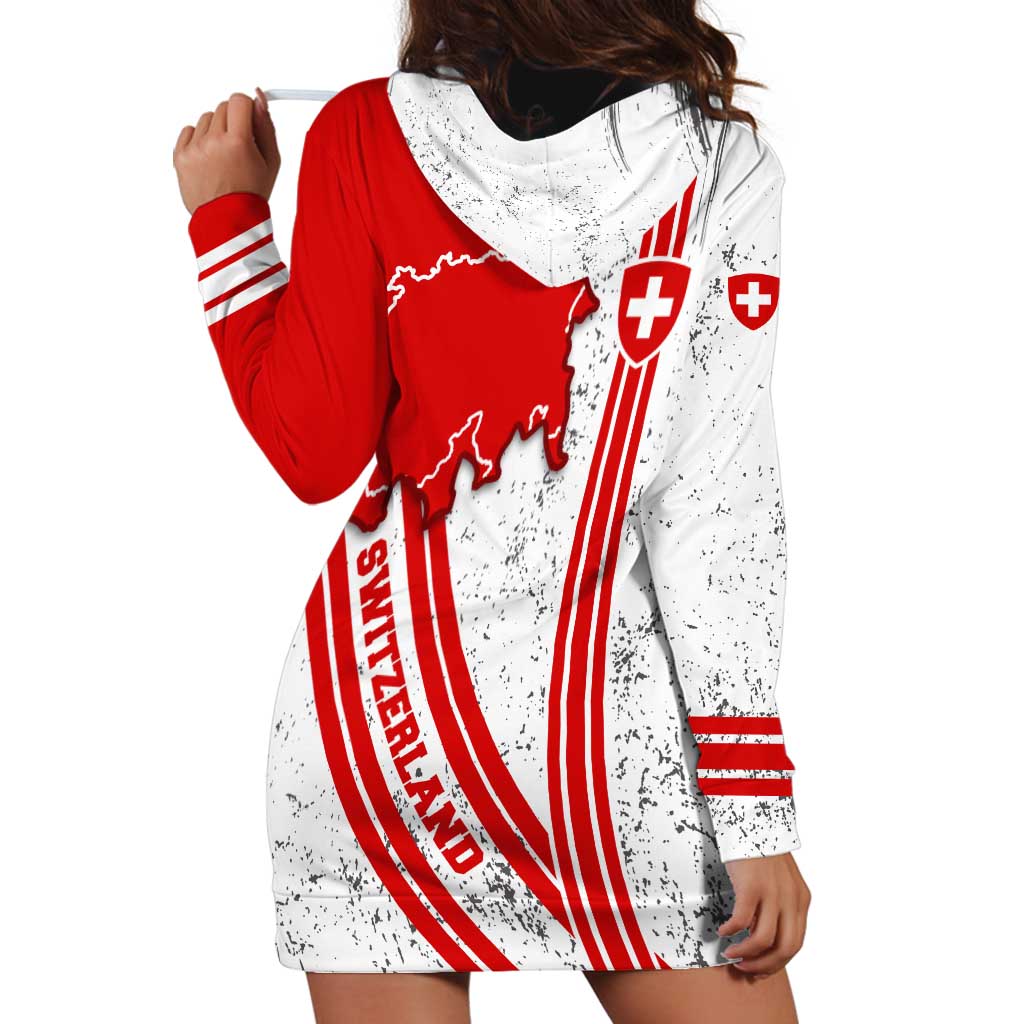 Switzerland Flag Hoodie Dress Swiss Map Red-White Distressed - Wonder Print Shop