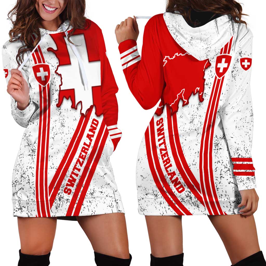 Switzerland Flag Hoodie Dress Swiss Map Red-White Distressed - Wonder Print Shop