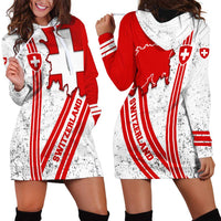 Switzerland Flag Hoodie Dress Swiss Map Red-White Distressed - Wonder Print Shop