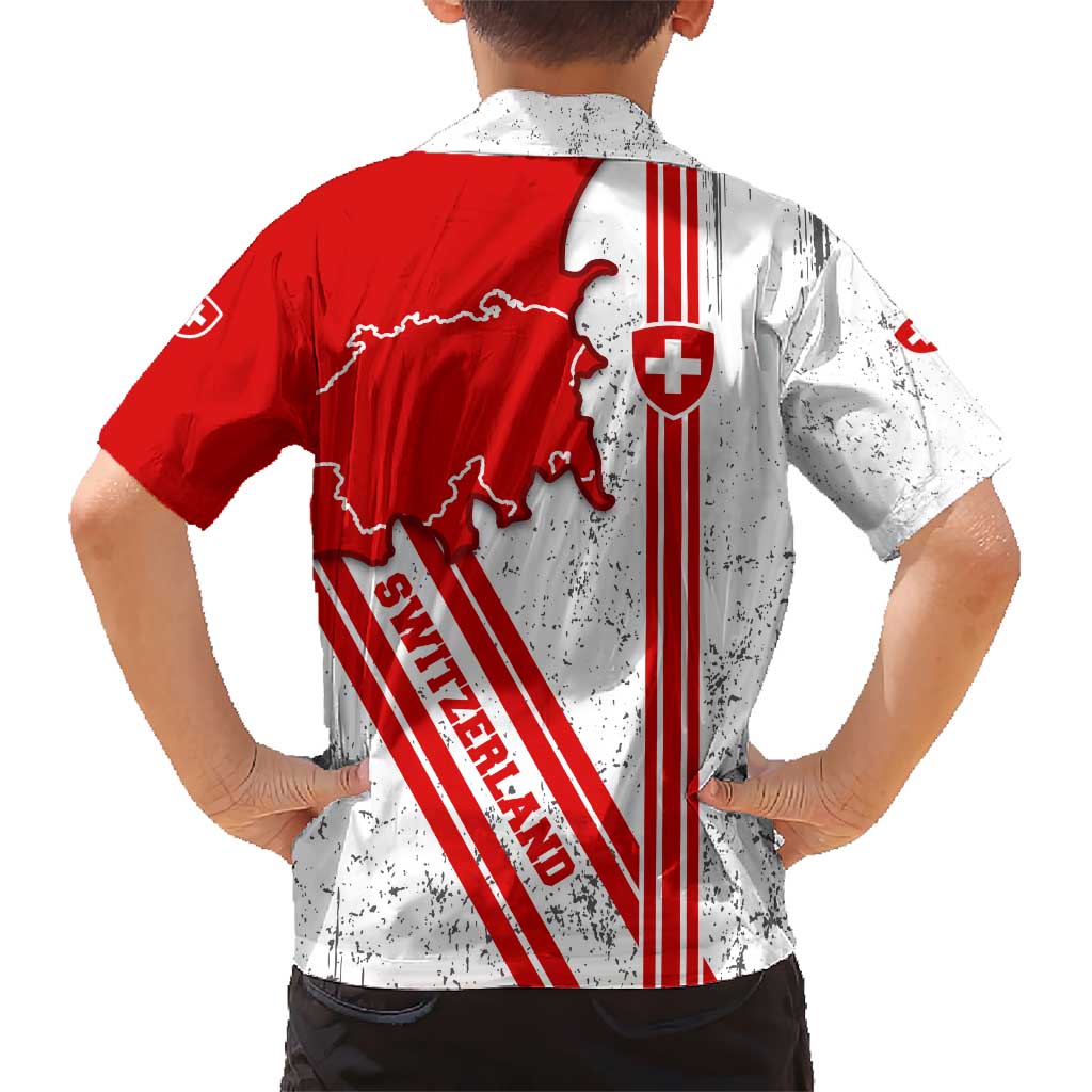 Switzerland Flag Kid Hawaiian Shirt Swiss Map Red-White Distressed - Wonder Print Shop