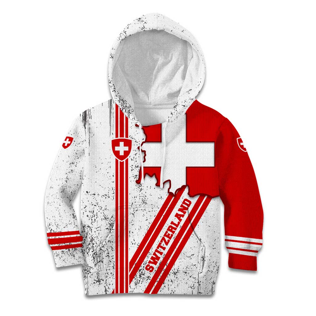 Switzerland Flag Kid Hoodie Swiss Map Red-White Distressed - Wonder Print Shop