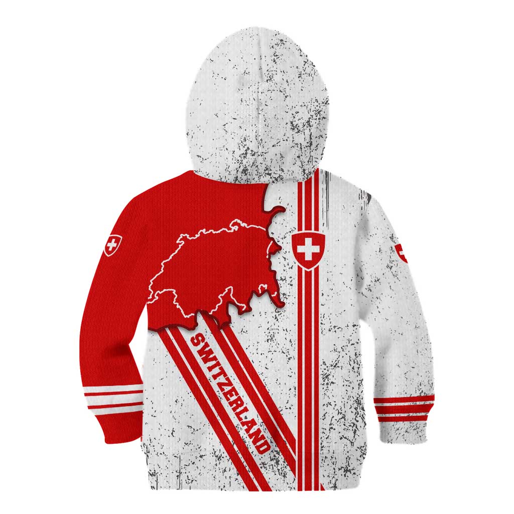 Switzerland Flag Kid Hoodie Swiss Map Red-White Distressed - Wonder Print Shop