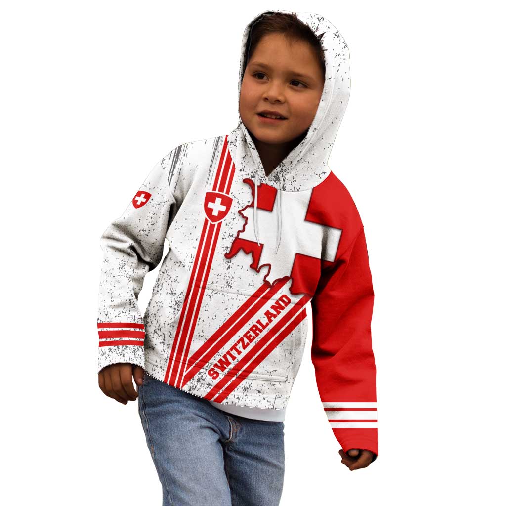 Switzerland Flag Kid Hoodie Swiss Map Red-White Distressed - Wonder Print Shop