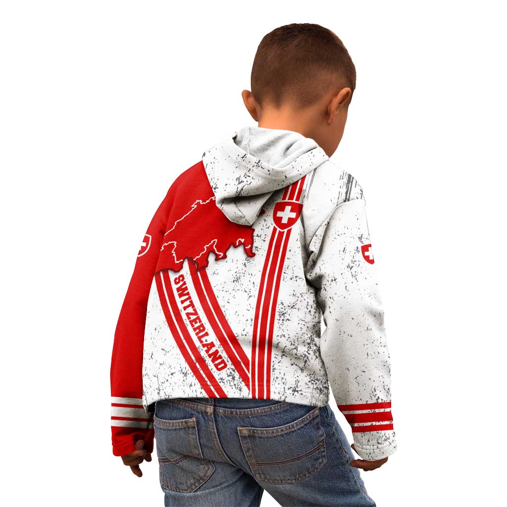 Switzerland Flag Kid Hoodie Swiss Map Red-White Distressed - Wonder Print Shop
