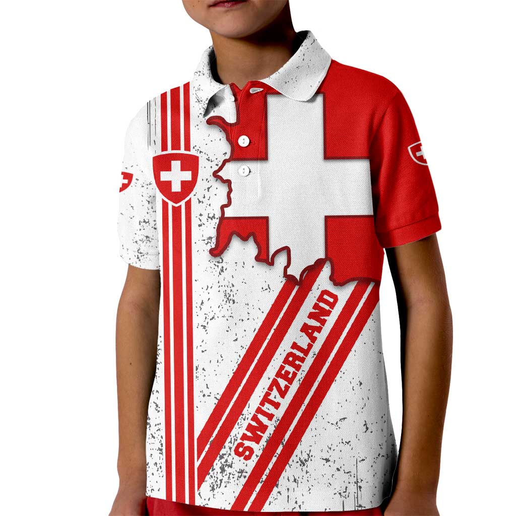 Switzerland Flag Kid Polo Shirt Swiss Map Red-White Distressed - Wonder Print Shop