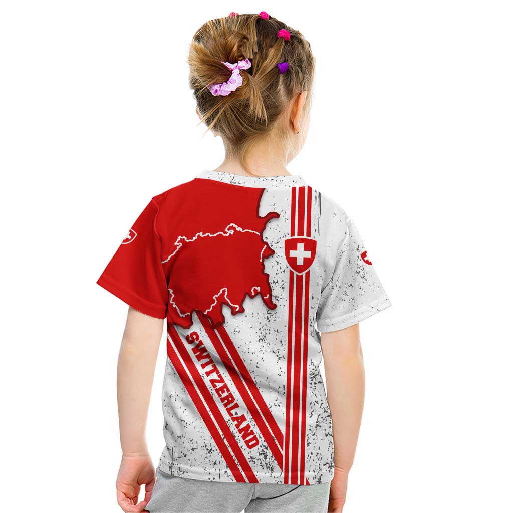 Switzerland Flag Kid T Shirt Swiss Map Red-White Distressed - Wonder Print Shop