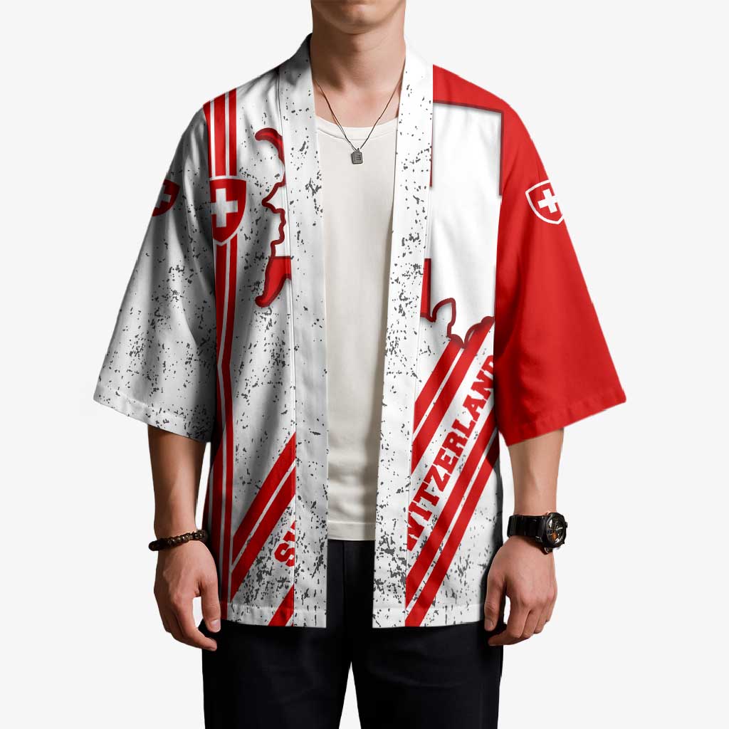 Switzerland Flag Kimono Swiss Map Red-White Distressed - Wonder Print Shop