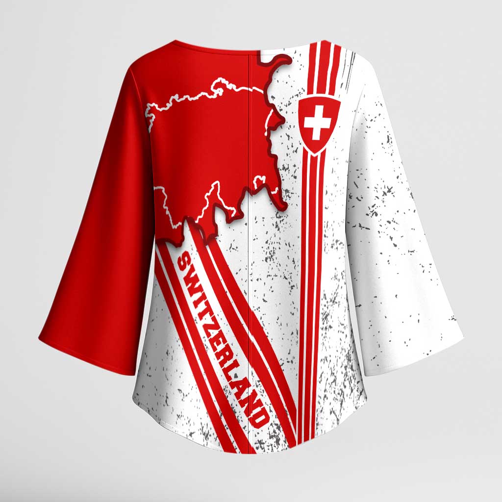 Switzerland Flag Kimono Sleeve Blouse Swiss Map Red-White Distressed - Wonder Print Shop