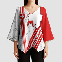 Switzerland Flag Kimono Sleeve Blouse Swiss Map Red-White Distressed - Wonder Print Shop