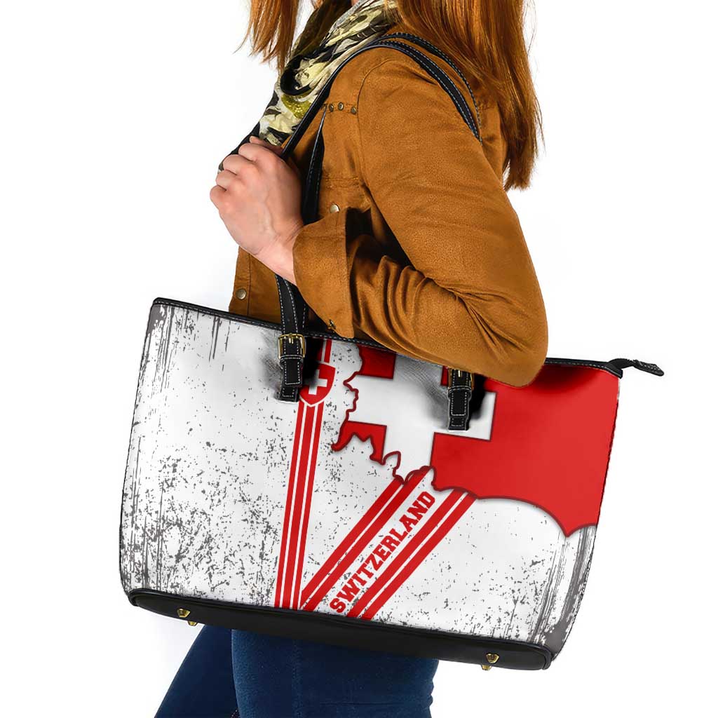 Switzerland Flag Leather Tote Bag Swiss Map Red-White Distressed - Wonder Print Shop