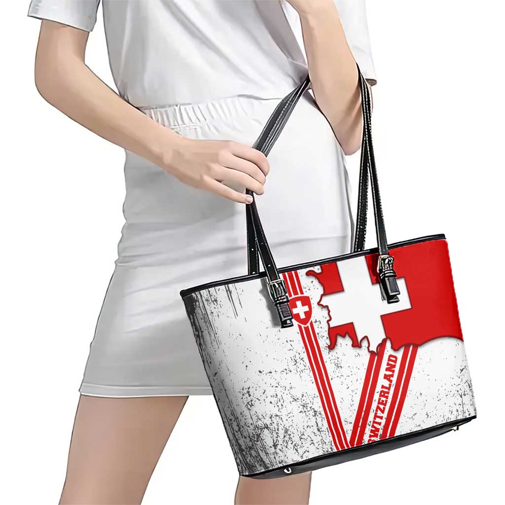 Switzerland Flag Leather Tote Bag Swiss Map Red-White Distressed - Wonder Print Shop