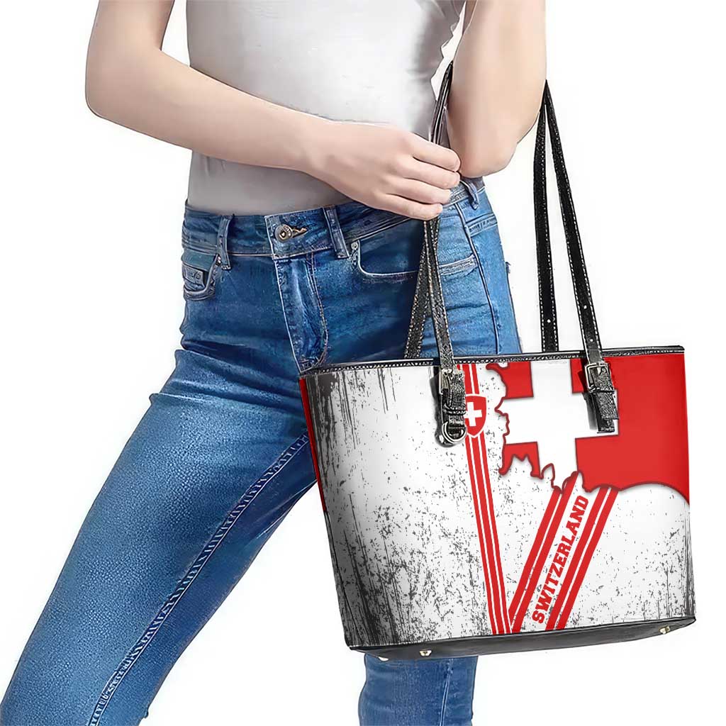 Switzerland Flag Leather Tote Bag Swiss Map Red-White Distressed - Wonder Print Shop
