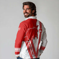 Switzerland Flag Long Sleeve Polo Shirt Swiss Map Red-White Distressed - Wonder Print Shop