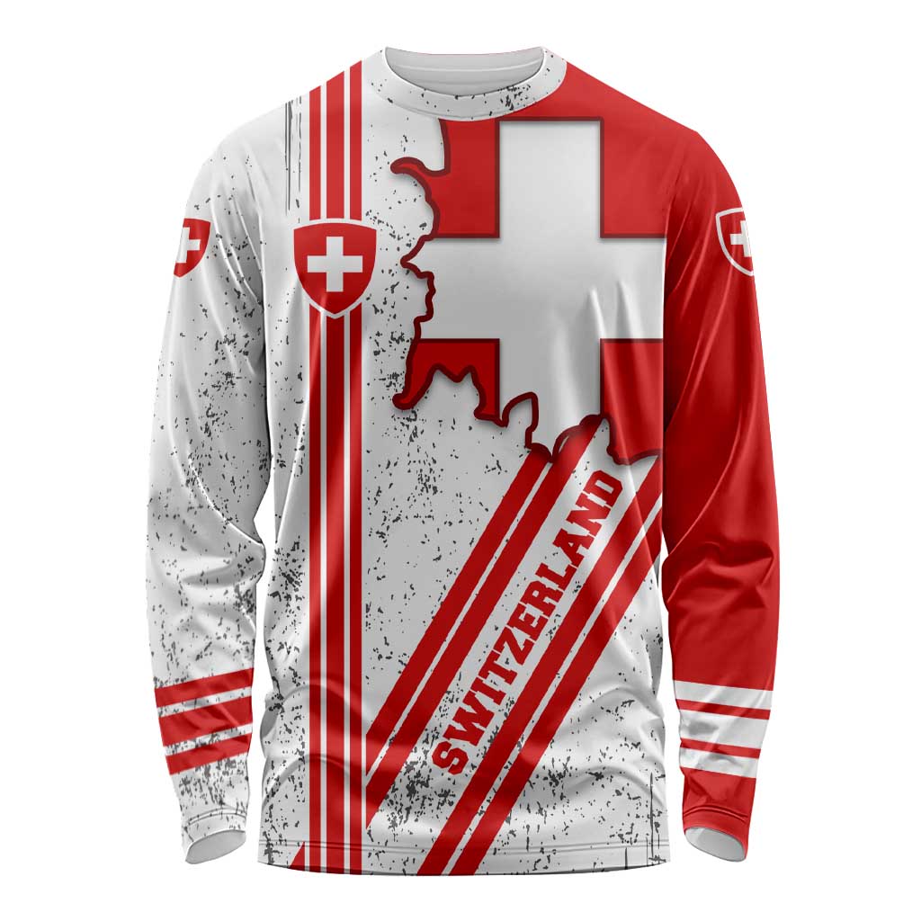 Switzerland Flag Long Sleeve Shirt Swiss Map Red-White Distressed - Wonder Print Shop