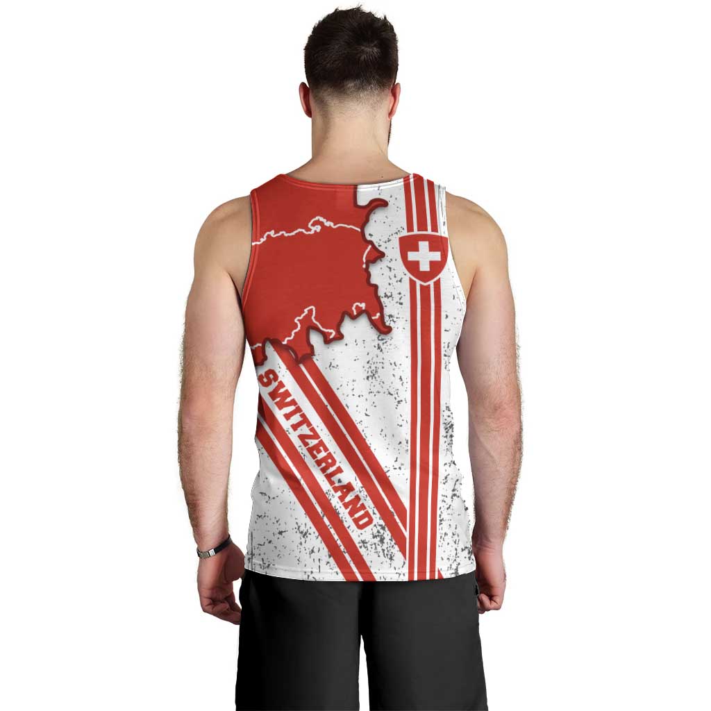 Switzerland Flag Men Tank Top Swiss Map Red-White Distressed - Wonder Print Shop