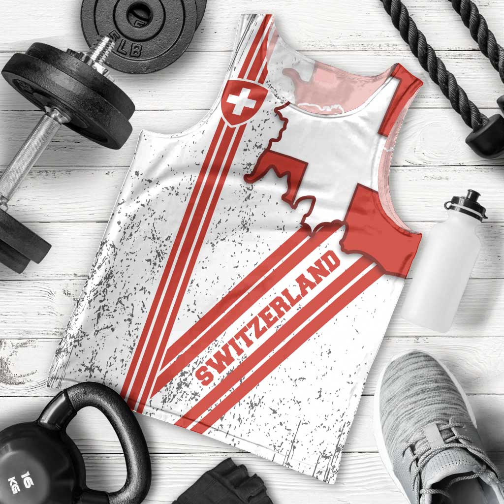 Switzerland Flag Men Tank Top Swiss Map Red-White Distressed - Wonder Print Shop