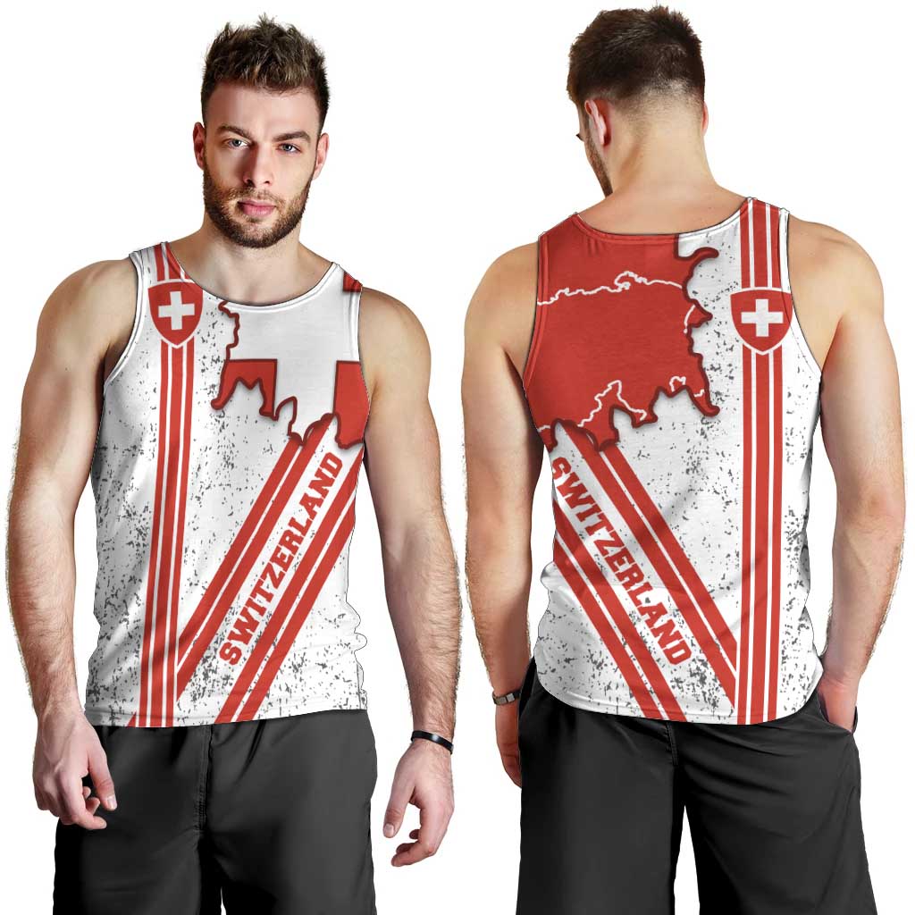 Switzerland Flag Men Tank Top Swiss Map Red-White Distressed - Wonder Print Shop