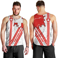 Switzerland Flag Men Tank Top Swiss Map Red-White Distressed - Wonder Print Shop