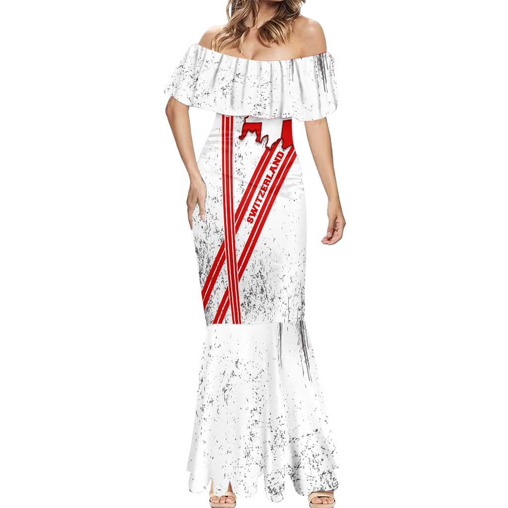 Switzerland Flag Mermaid Dress Swiss Map Red-White Distressed - Wonder Print Shop
