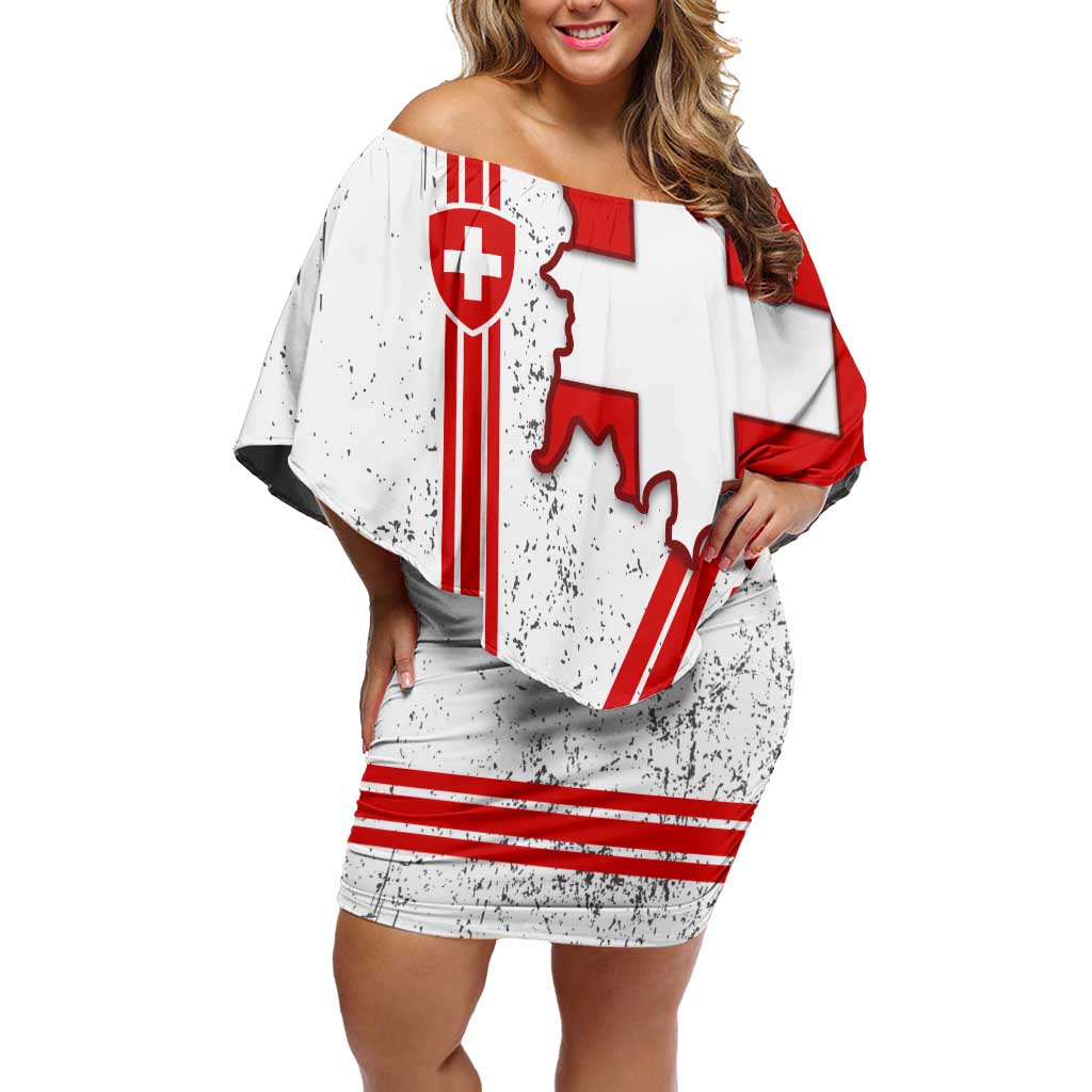 Switzerland Flag Off Shoulder Short Dress Swiss Map Red-White Distressed - Wonder Print Shop