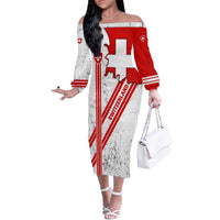 Switzerland Flag Off The Shoulder Long Sleeve Dress Swiss Map Red-White Distressed - Wonder Print Shop