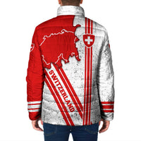 Switzerland Flag Padded Jacket Swiss Map Red-White Distressed - Wonder Print Shop