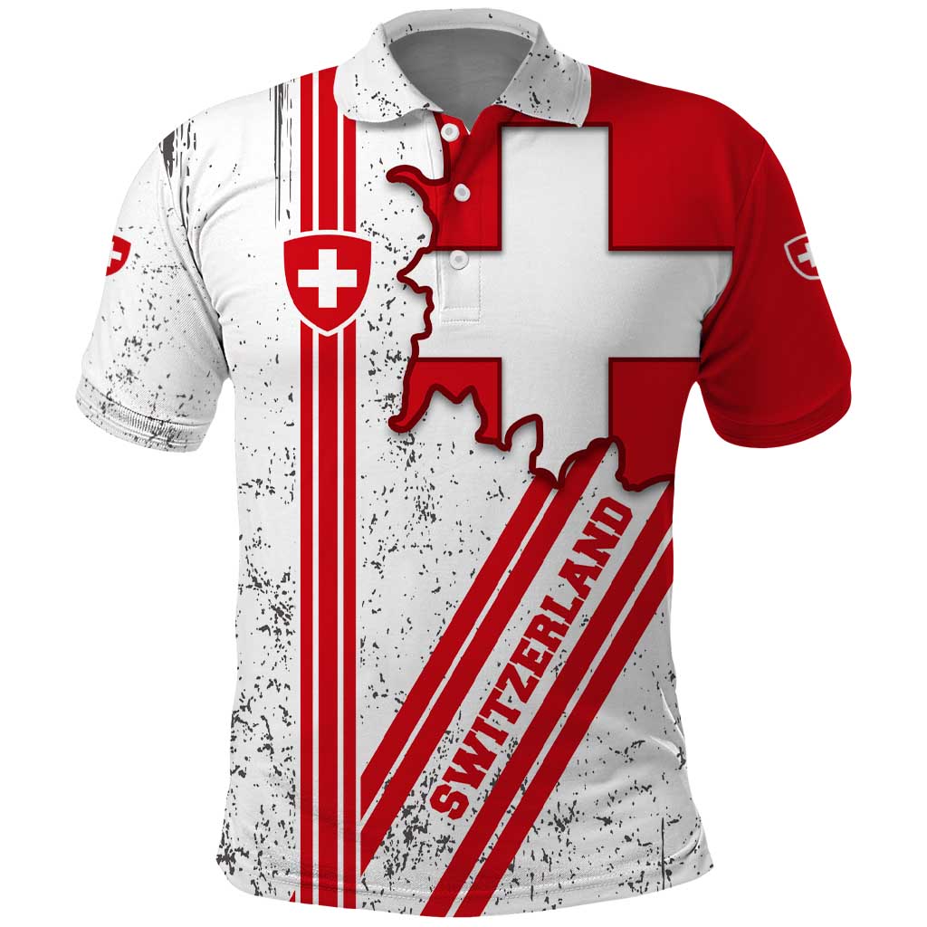 Switzerland Flag Polo Shirt Swiss Map Red-White Distressed - Wonder Print Shop