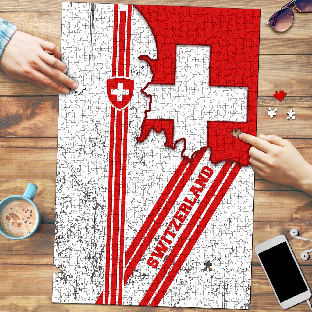 Switzerland Flag Puzzle Swiss Map Red-White Distressed - Wonder Print Shop
