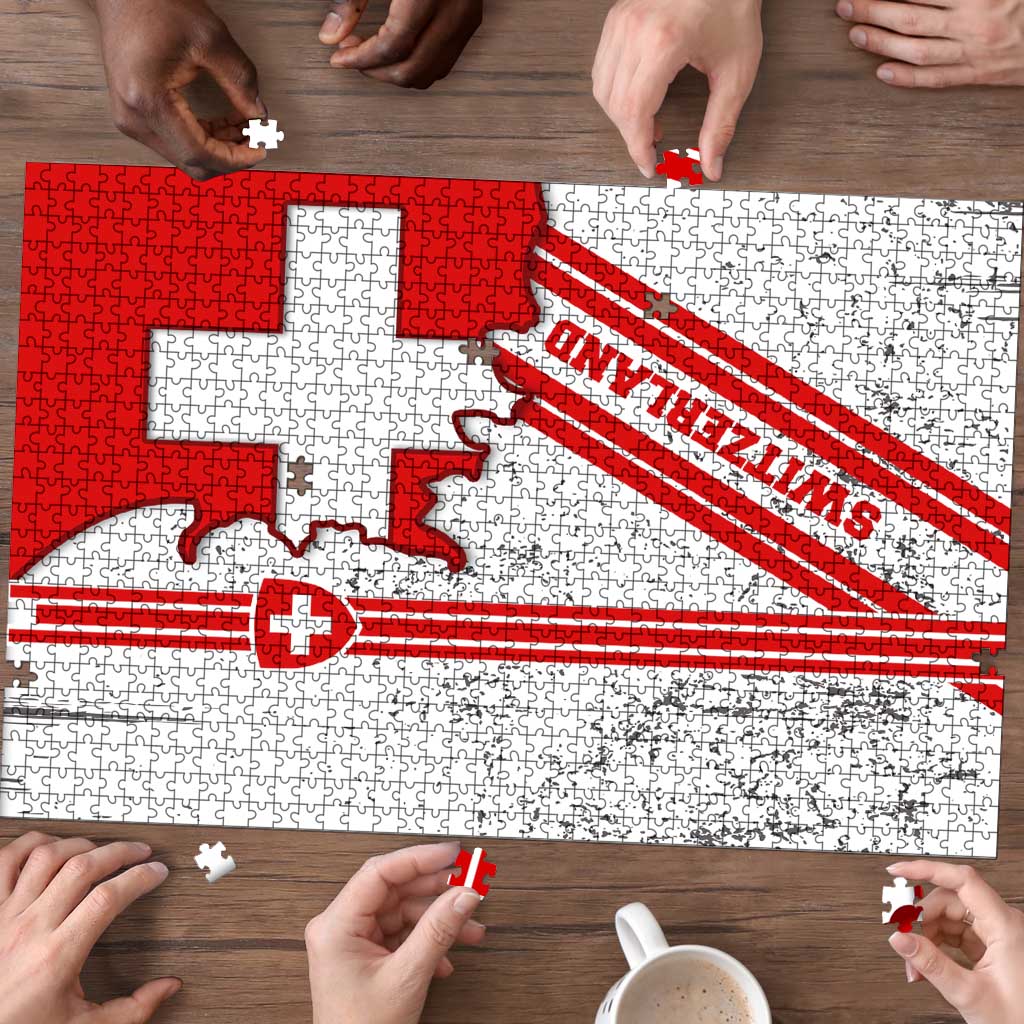 Switzerland Flag Puzzle Swiss Map Red-White Distressed - Wonder Print Shop
