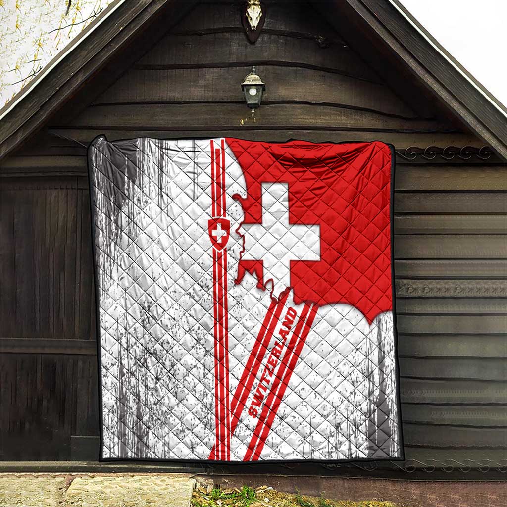 Switzerland Flag Quilt Swiss Map Red-White Distressed - Wonder Print Shop