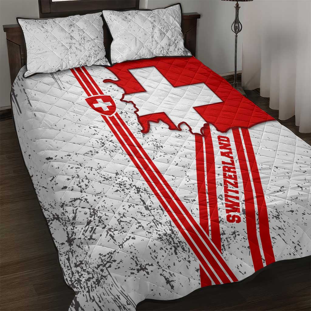 Switzerland Flag Quilt Bed Set Swiss Map Red-White Distressed - Wonder Print Shop