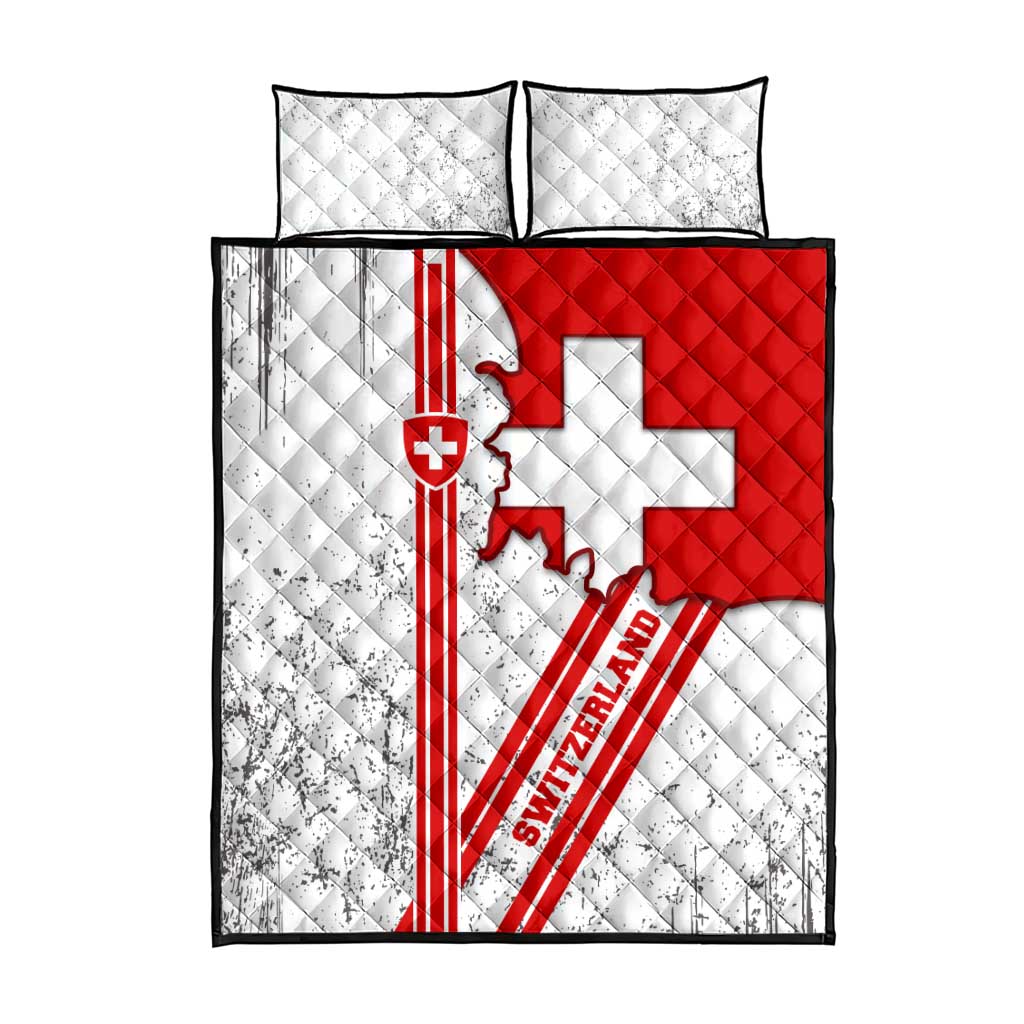 Switzerland Flag Quilt Bed Set Swiss Map Red-White Distressed - Wonder Print Shop