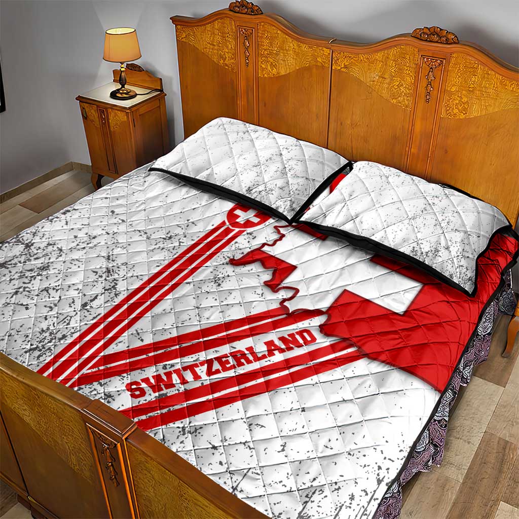 Switzerland Flag Quilt Bed Set Swiss Map Red-White Distressed - Wonder Print Shop