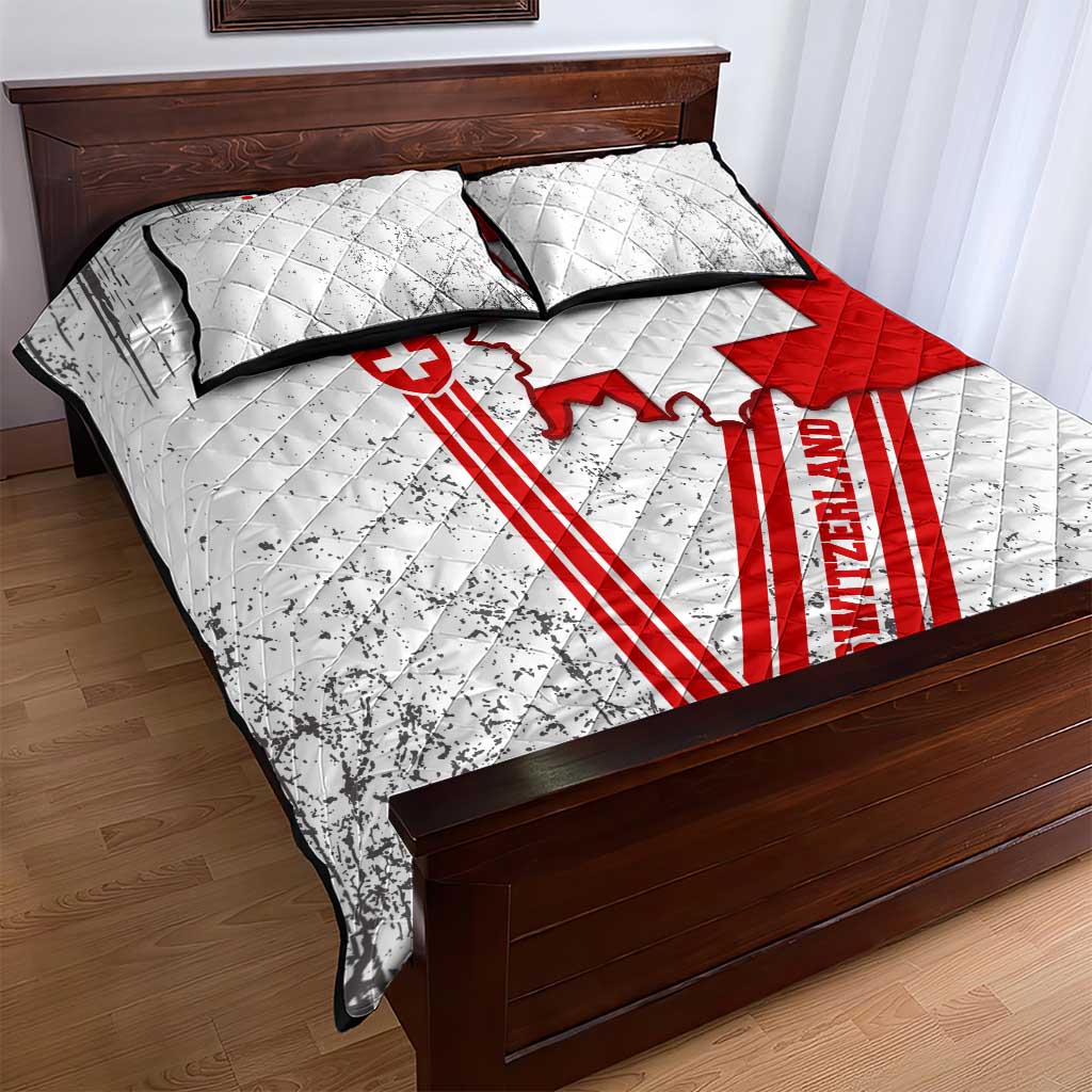 Switzerland Flag Quilt Bed Set Swiss Map Red-White Distressed - Wonder Print Shop