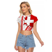 Switzerland Flag Raglan Cropped T Shirt Swiss Map Red-White Distressed - Wonder Print Shop