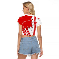 Switzerland Flag Raglan Cropped T Shirt Swiss Map Red-White Distressed - Wonder Print Shop